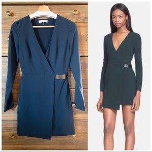 Halston Heritage V Neck Long Sleeve Mini Dress 0
